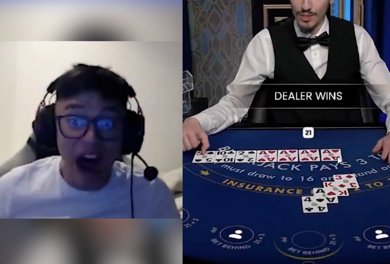 Un jugador de blackjack online con una expresión de incredulidad